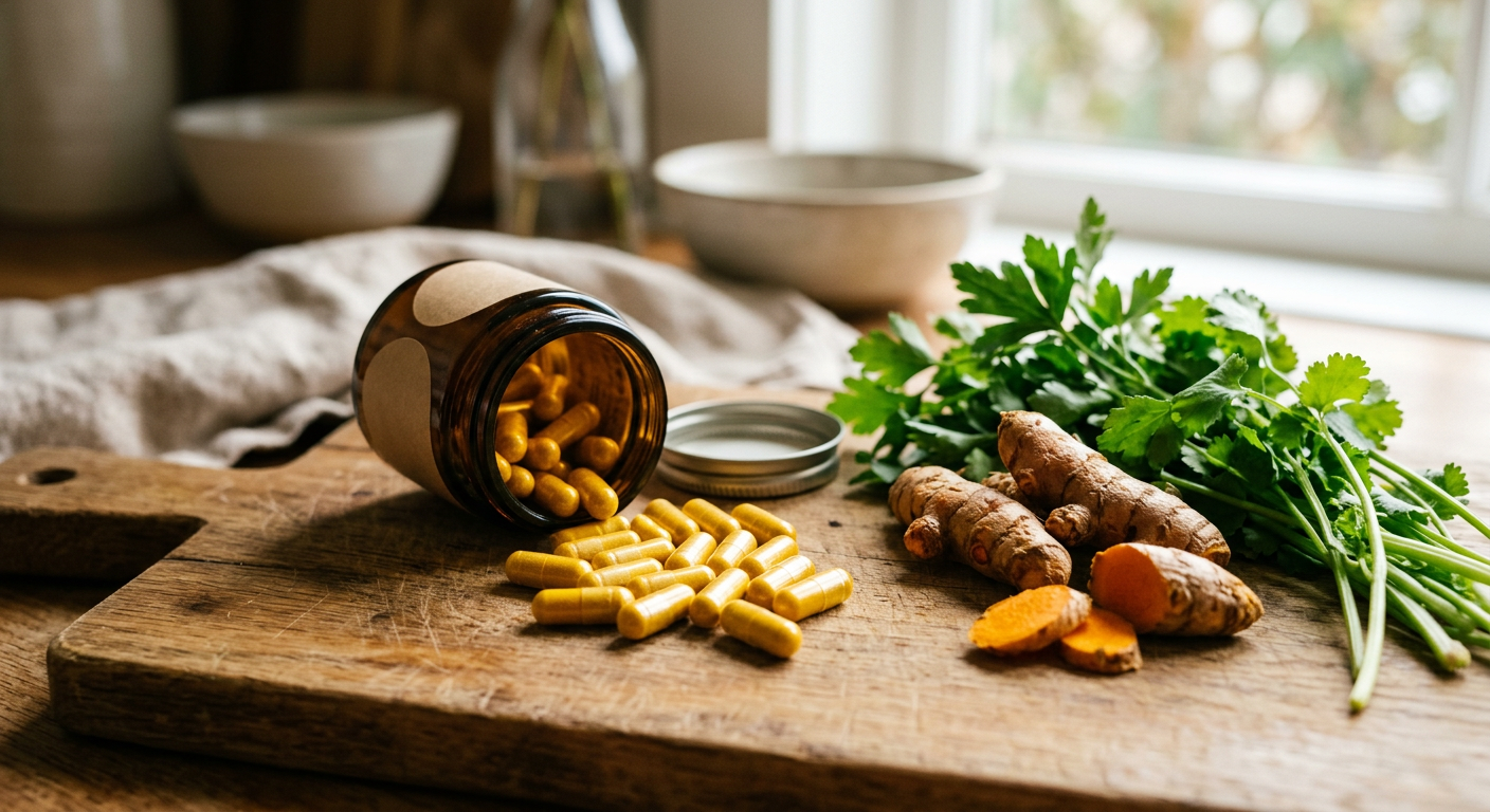 Berberine supplement capsules with natural herbs for heart health