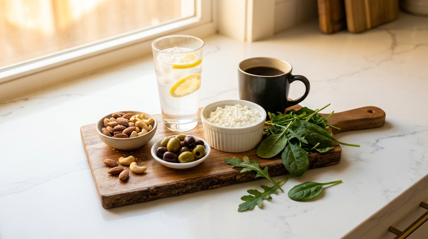 Colorful spread of healthy foods rich in sodium and nutrients for managing low blood pressure