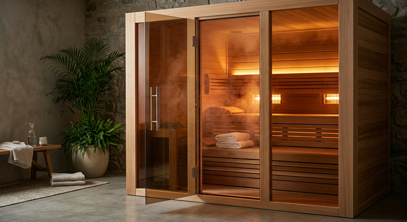 Infrared sauna with warm amber light for heart health benefits